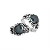 Sterling Silver Gray Pearl Round Shape Statement Ring With Artistic Design